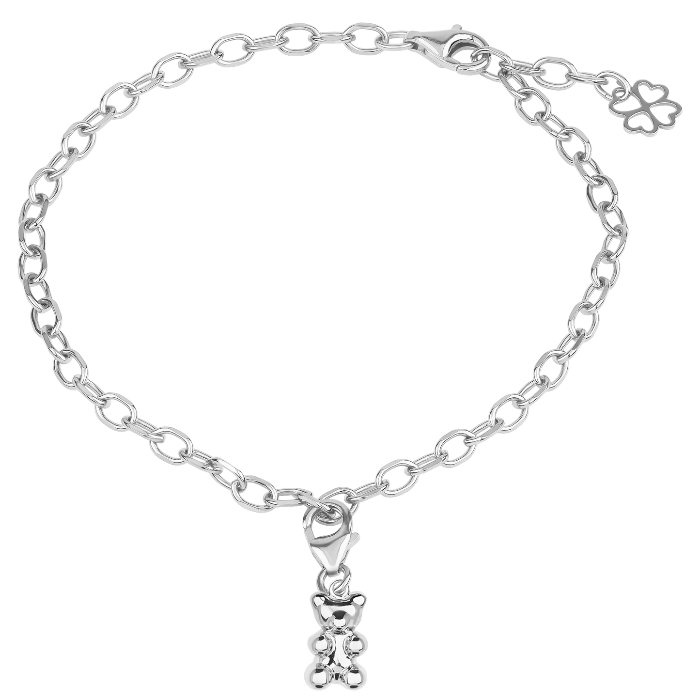Mutmacher-Set Silber: Armkette mit Bärenanhänger und Kleeblatt-Charm