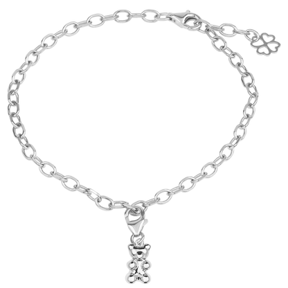 Mutmacher-Set Silber: Armkette mit Bärenanhänger und Kleeblatt-Charm