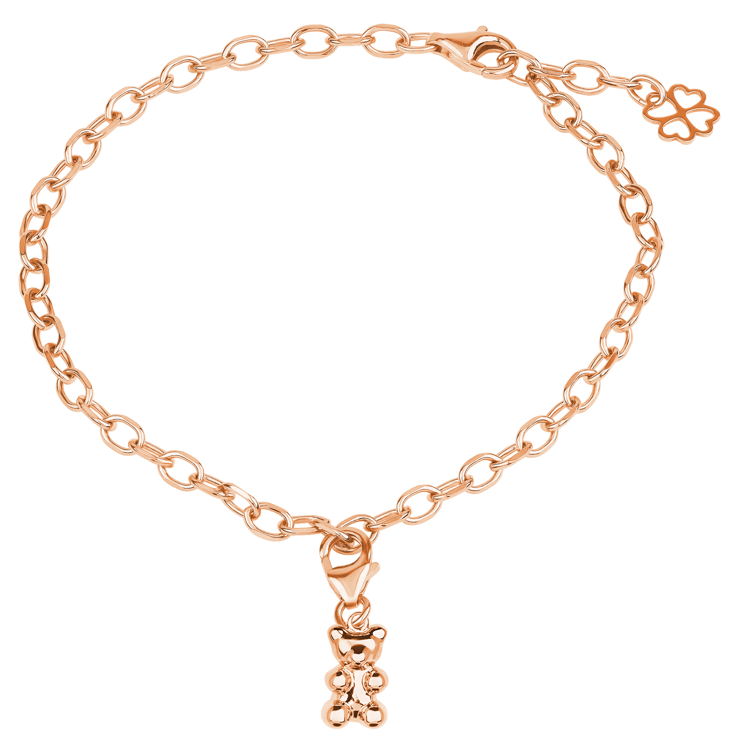Mutmacher-Set Roségold: Armkette mit Bärenanhänger und Kleeblatt-Charm