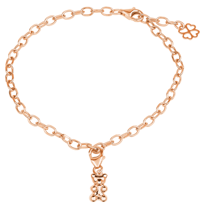 Mutmacher-Set Roségold: Armkette mit Bärenanhänger und Kleeblatt-Charm